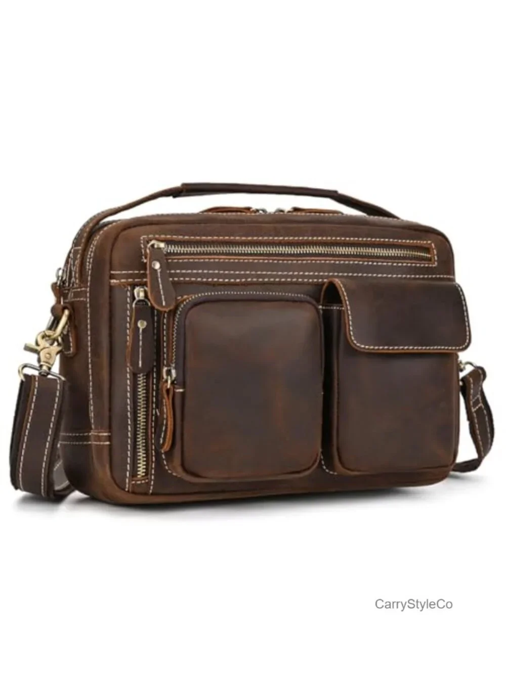 Full Grain Leather Messenger Bag for Men, Crossbody Travel Work Business